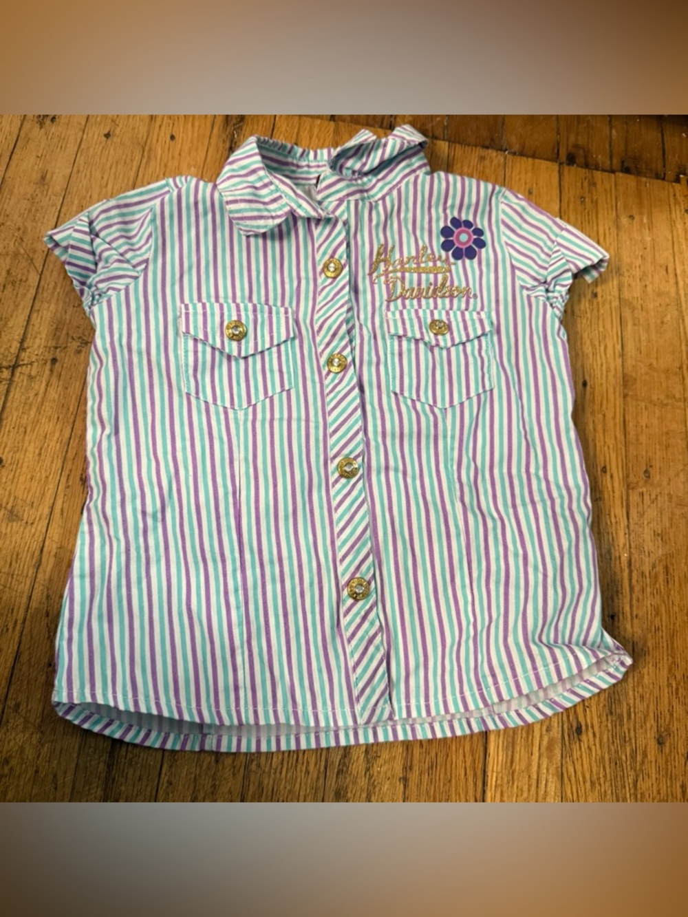 Harley-Davidson Baby Girl’s Striped Button-Up Top - Size 18 Months